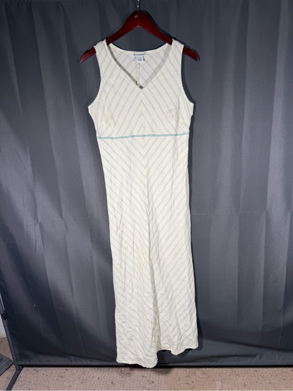 Alexandra Bartlett Y2K Maxi Dress Women's Sz 8 White Green 100% Linen Striped